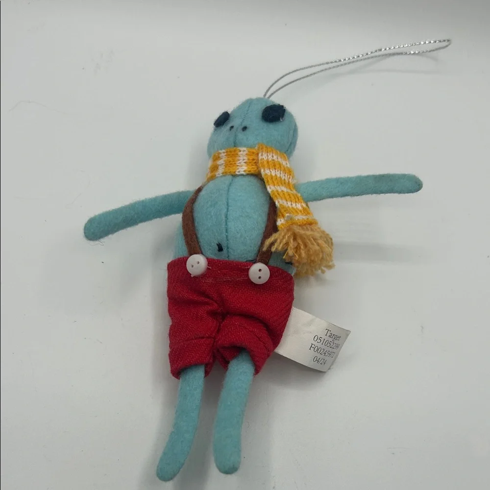 Target Blue Plush Holiday Ornament with Red Pants and Yellow Scarf
